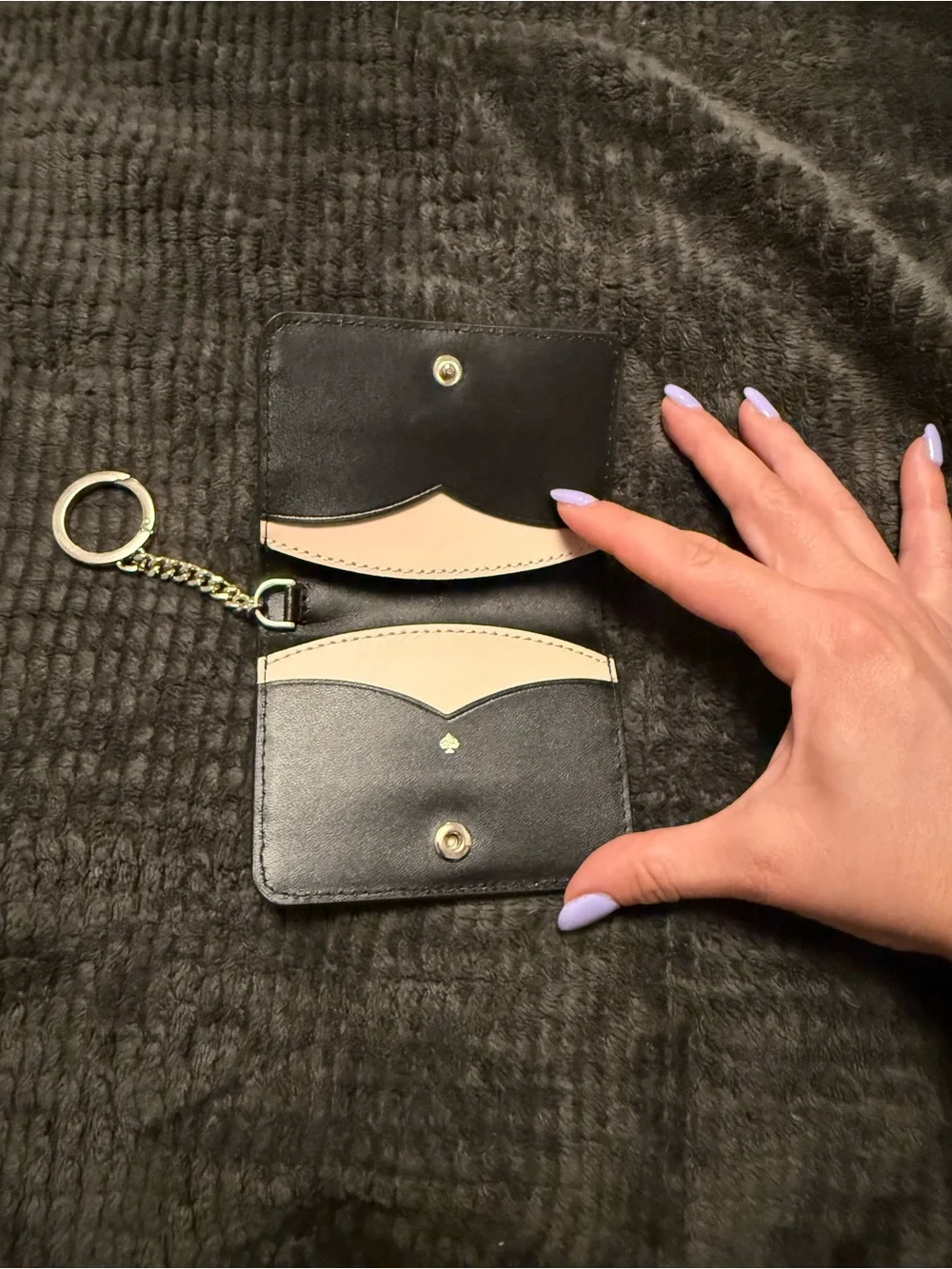 kate spade Black Leather Card Holder Keychain with Gold Hardware